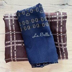 Two Vintage Silk Scarves La Belle Creole Paris | Equestrian Horse Bit and Whip